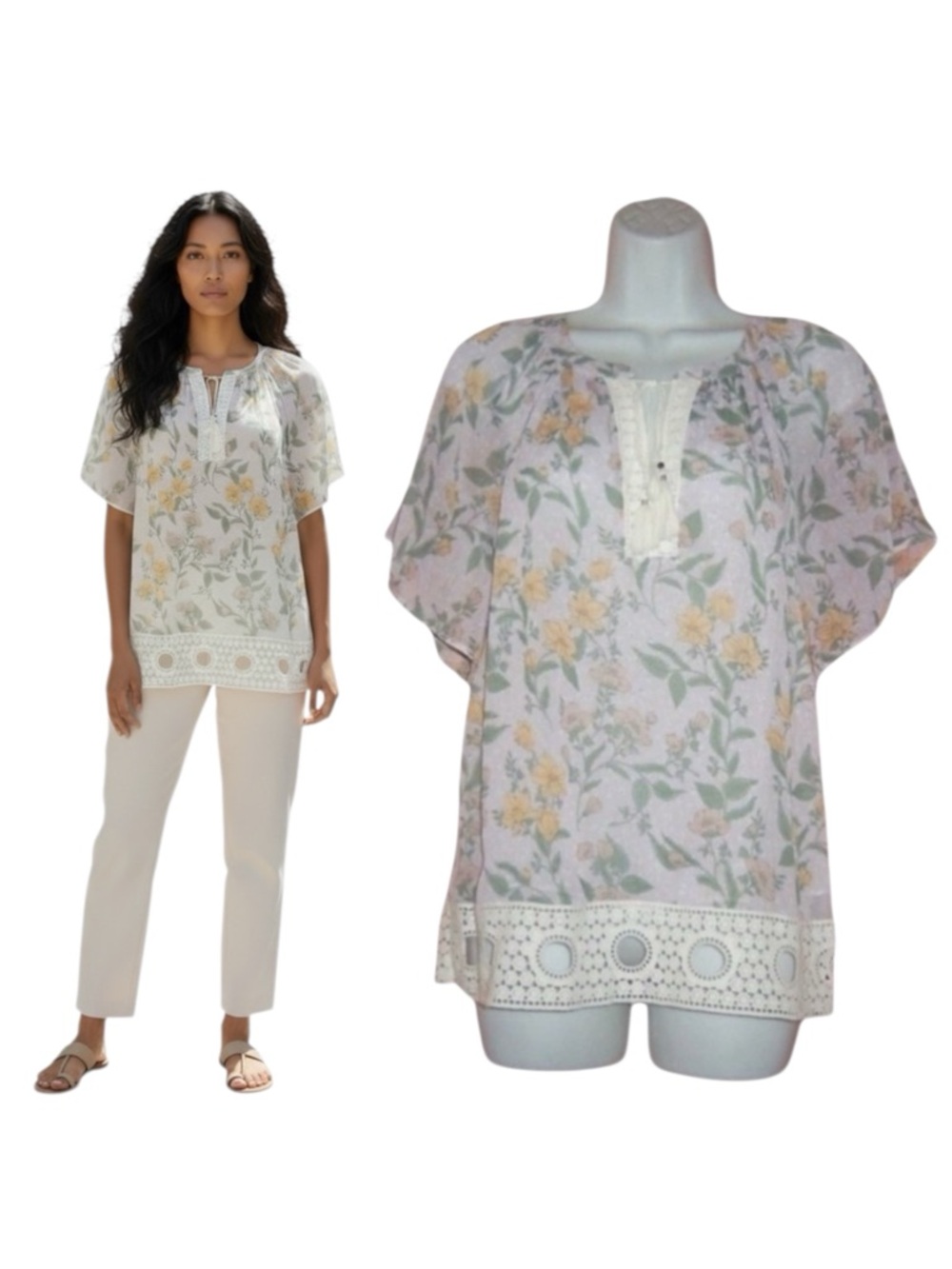 Pale Sky BOHO Crochet Floral Tassel Detail Top - Small - NWT